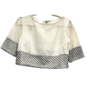 Lucy Paris – Textured Crosshatch Crop Top – Ivory/Black – Medium